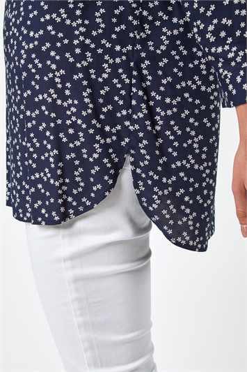 Navy Ditsy Floral Print Overhead Shirt, Image 5 of 5