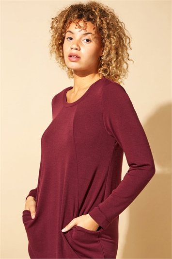 Front Pocket Long Sleeve Cocoon Dress