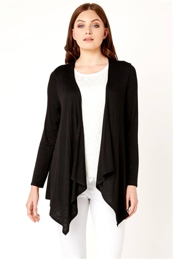 Black Waterfall Front Jersey Cardigan, Image 1 of 4