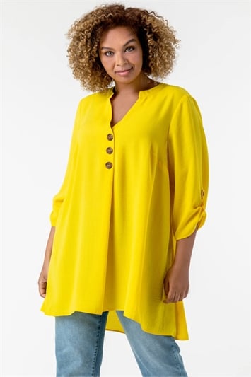 Yellow Curve Button Detail Tunic Top, Image 4 of 4
