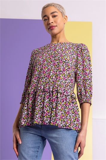 Pink Ditsy Floral Frill Detail Top, Image 1 of 5