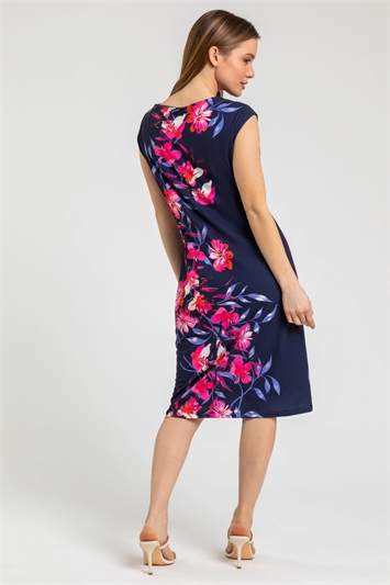 Navy Petite Floral Ruched Waist Dress, Image 2 of 4