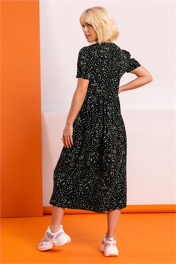 Green Ditsy Spot Print Button Down Dress, Image 2 of 5