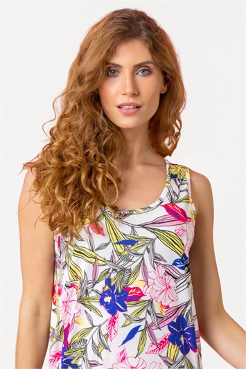 White Floral Print Slouch Pocket Dress, Image 4 of 4