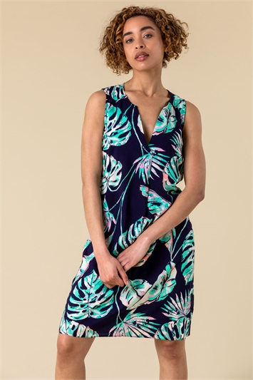 Roman Originals Women Tropical Floral Print Sleeveless Shift Dress