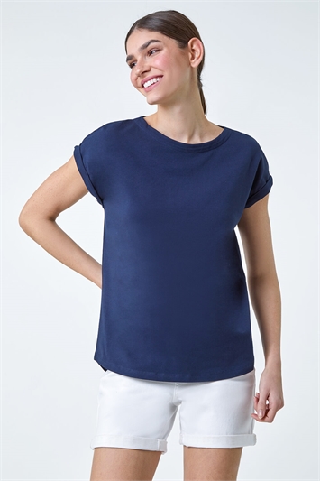 Blue Plain Stretch Cotton Jersey T-Shirt