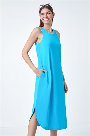 Blue Contrast Stitch Stretch Jersey Midi Dress