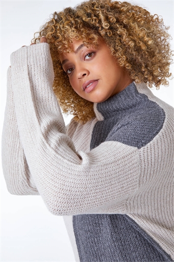 Grey Curve Colourblock Knitted Jumper