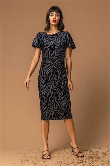 Black Animal Print Velvet Dress
