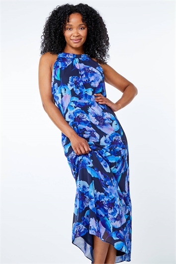 Blue Petite Floral Print Maxi Dress, Image 1 of 5