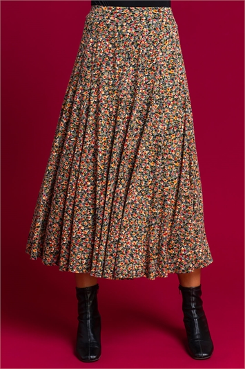 Multi Ditsy Floral Burnout Midi Skirt, Image 2 of 5