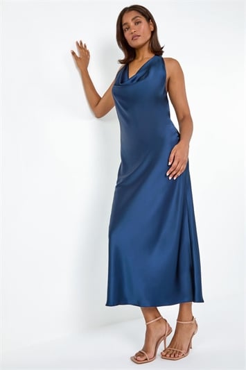Blue Satin Bias Cut Bodycon Dress