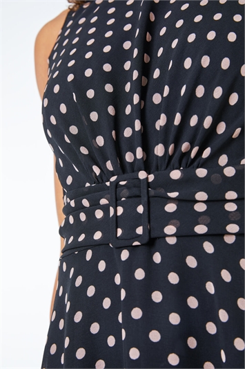 Black Petite Polka Dot Buckle Dress , Image 4 of 5