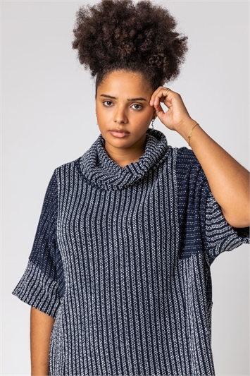 Navy Curve Roll Neck Knit Top, Image 4 of 4