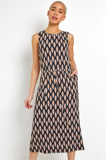 Abstract Print Drawcord Midi Dressand this?