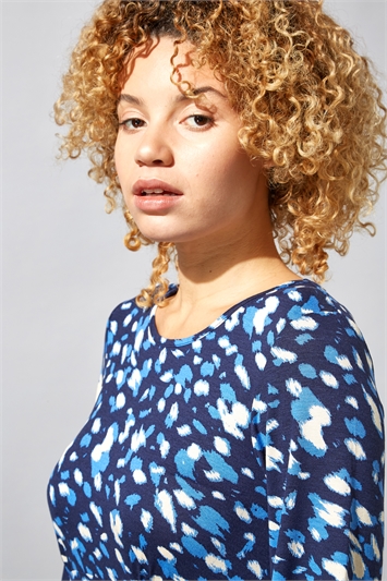 Royal Blue Animal Print Tea Dress, Image 3 of 4