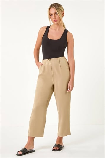 White Petite Cropped Tapered Trousers