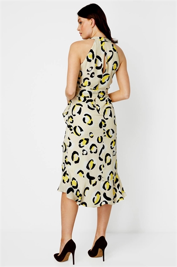 Yellow Animal Print Tie Waist Midi Dress , Image 2 of 4