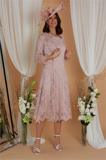 Pink Julianna Lace Dress & Shrug Set