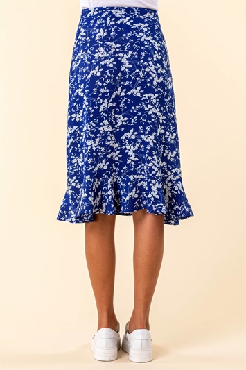 Royal Blue Ditsy Floral Ruffle Detail Skirt, Image 2 of 4