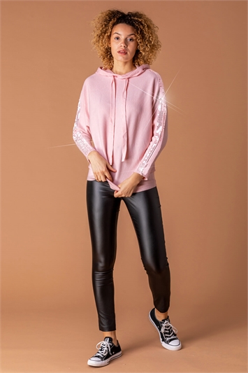 Pink Sequin Embellished Knitted Hoodie, Image 3 of 4