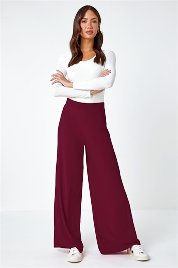 Red Wide Leg Stretch Trousers