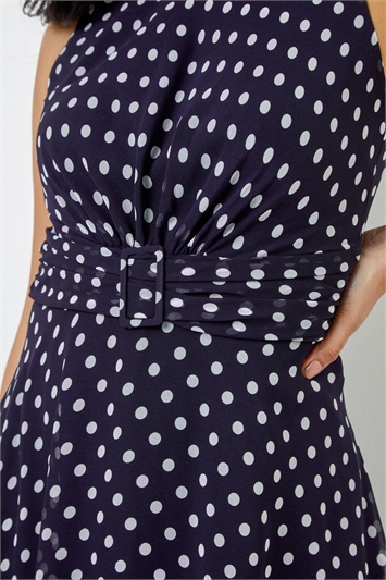 Navy Petite Spot Print Buckle Detail Dress, Image 5 of 5