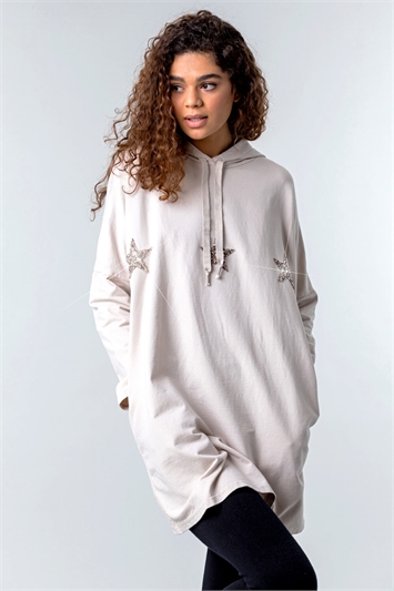 Natural Sequin Star Lounge Hoodie