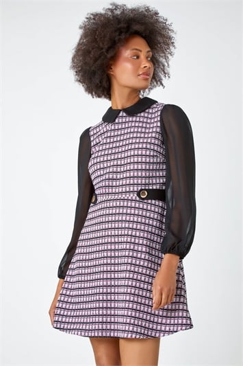 Pink Collared Boucle Stretch Dress