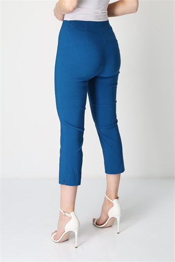 Petrol Blue Cropped Stretch Trouser, Image 2 of 4