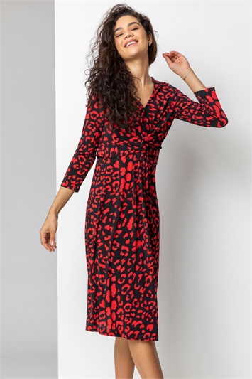 Red Animal Print Fit And Flare Dress