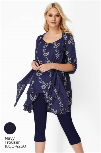 Navy Floral Print Crinkle Tunic, Image 8 of 8
