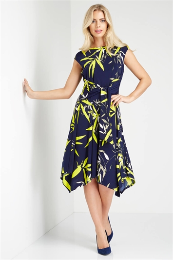 Navy Oriental Fit and Flare Dress