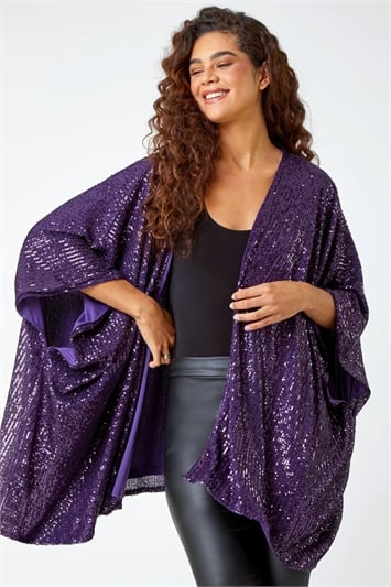Purple One Size Embellished Sequin Cape Jacket