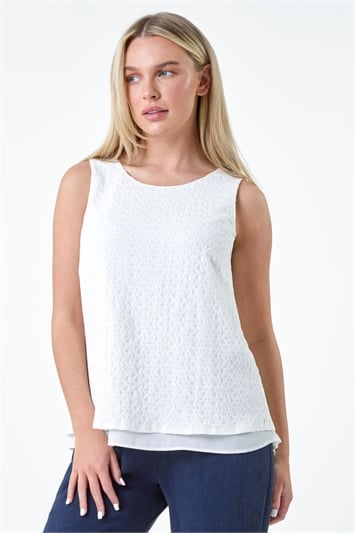 White Petite Double Layer Knit Stretch Top