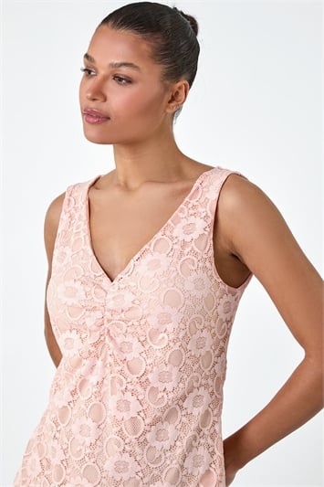 Pink Lace Twist Front Stretch Top