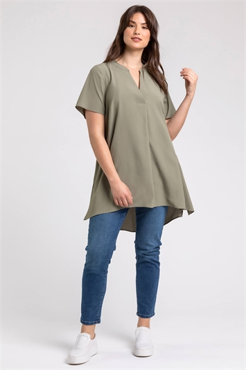Brown Curve Pleat Detail Tunic Top