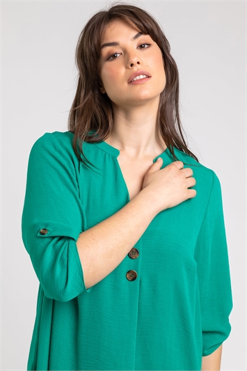 Green Curve Button Detail Tunic Top, Image 4 of 4