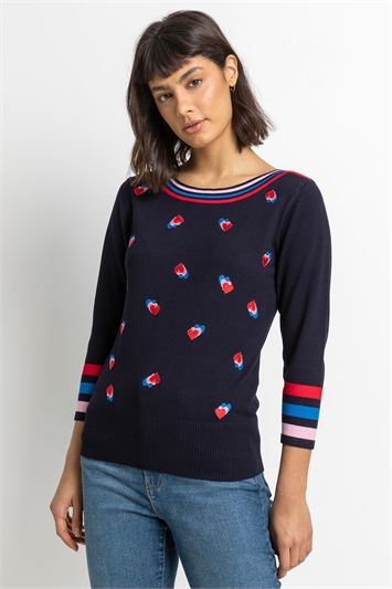 Heart Embroidered Stripe Print Jumperand this?