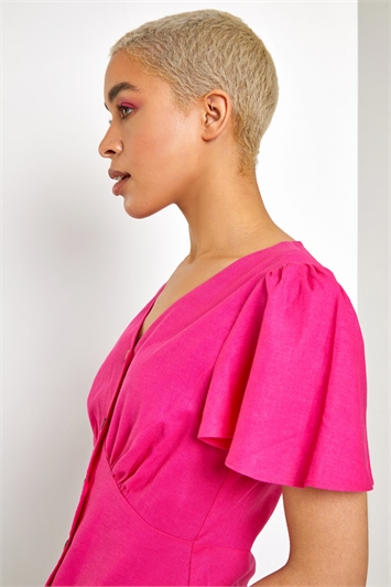 Pink Linen Button Through Blouse, Image 4 of 5