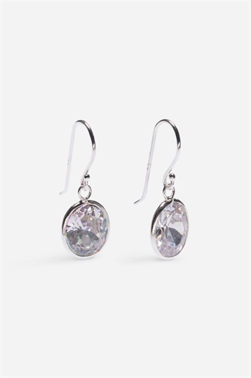 Silver Cubic Zirconia Oval Drop Earrings