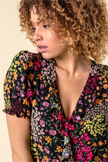 Multi Floral Print Frill Detail Blouse, Image 5 of 6