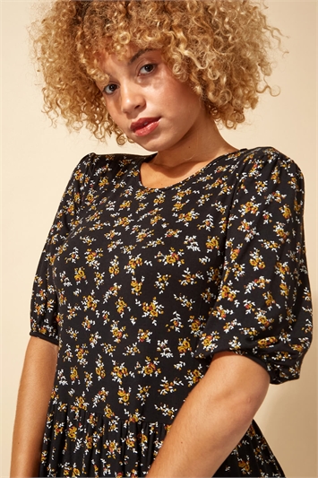 Ditsy Floral Tiered Midi Dress