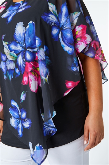 Black Curve Floral Chiffon Overlay Top, Image 5 of 5