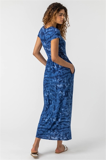 Blue Camo Print Jersey Maxi Dress, Image 2 of 5