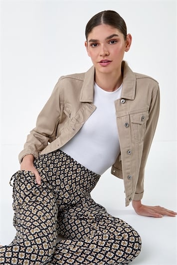 Cream Abstract Print Stretch Hareem Trousers
