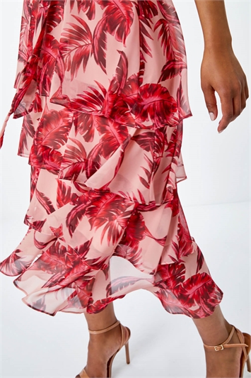 Pink Petite Tiered Tropical Print Midi Dress, Image 5 of 5