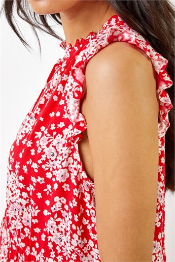 Red Ditsy Floral Print Frill Detail Maxi Dress, Image 5 of 5