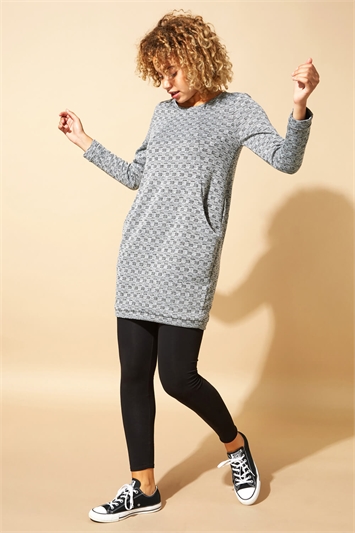 Check Detail Textured Tunic Dress