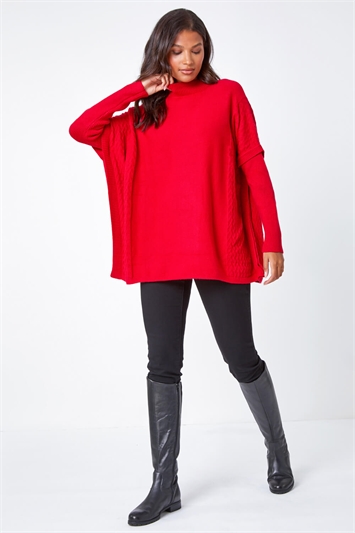 Red Relaxed High Neck Knitted Jumper